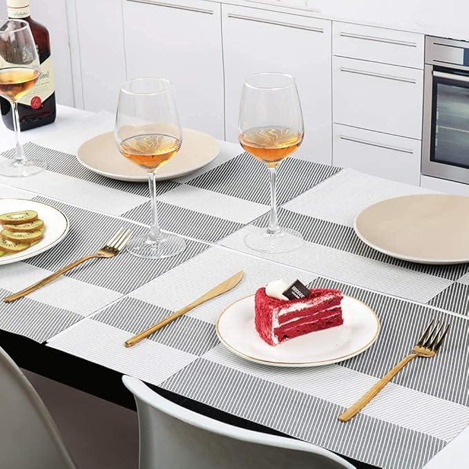 Image of YELONA Placemats for Dining Table - Heat Resistant, Non-Slip & Washable PVC Vinyl Table Mats - Set of 4, 45 x 30 cm (Cloud Grey)