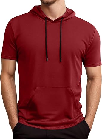 Shirts for Men Big and Tall Shirt Athletic Short Sleeve Tops Workout Hooded Top Soft Breathable Tee Fashion Thin Shirt