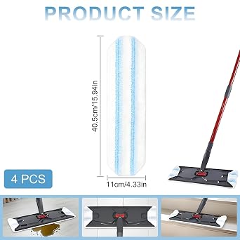 4 Pcs Mop Head Replacement Pads Compatible for Vileda H2pro Spin Mop System, Washable Reusable Microfibre Flat Floor Mops, Fits H2Pro Mop Refills, Safe for Various Floors and Easy Replace