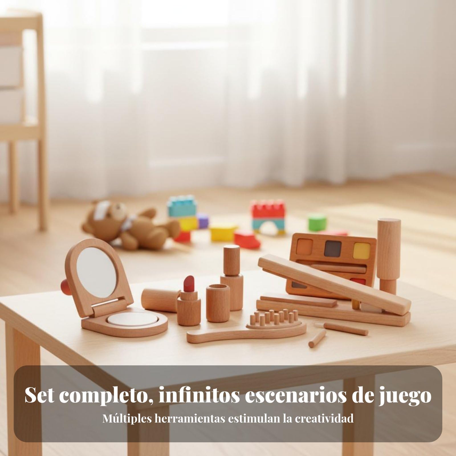 Giocattolo Trucco Bambini Set Trucchi Parrucchiera Valigetta Trucco Piastra Capelli Ombretti Smalto Specchio Custodia Legno Non Trattato Adatto a