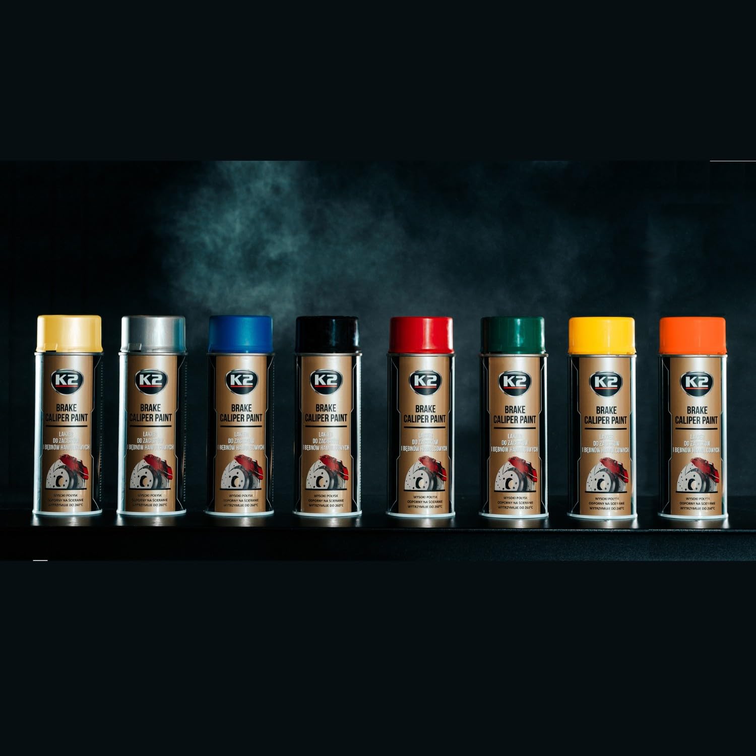 K2 Pintura para Pinzas de Freno Anticalórica Pack de 12 Color Amarillo Alta Resistencia a Temperaturas hasta +260°C 400 ML