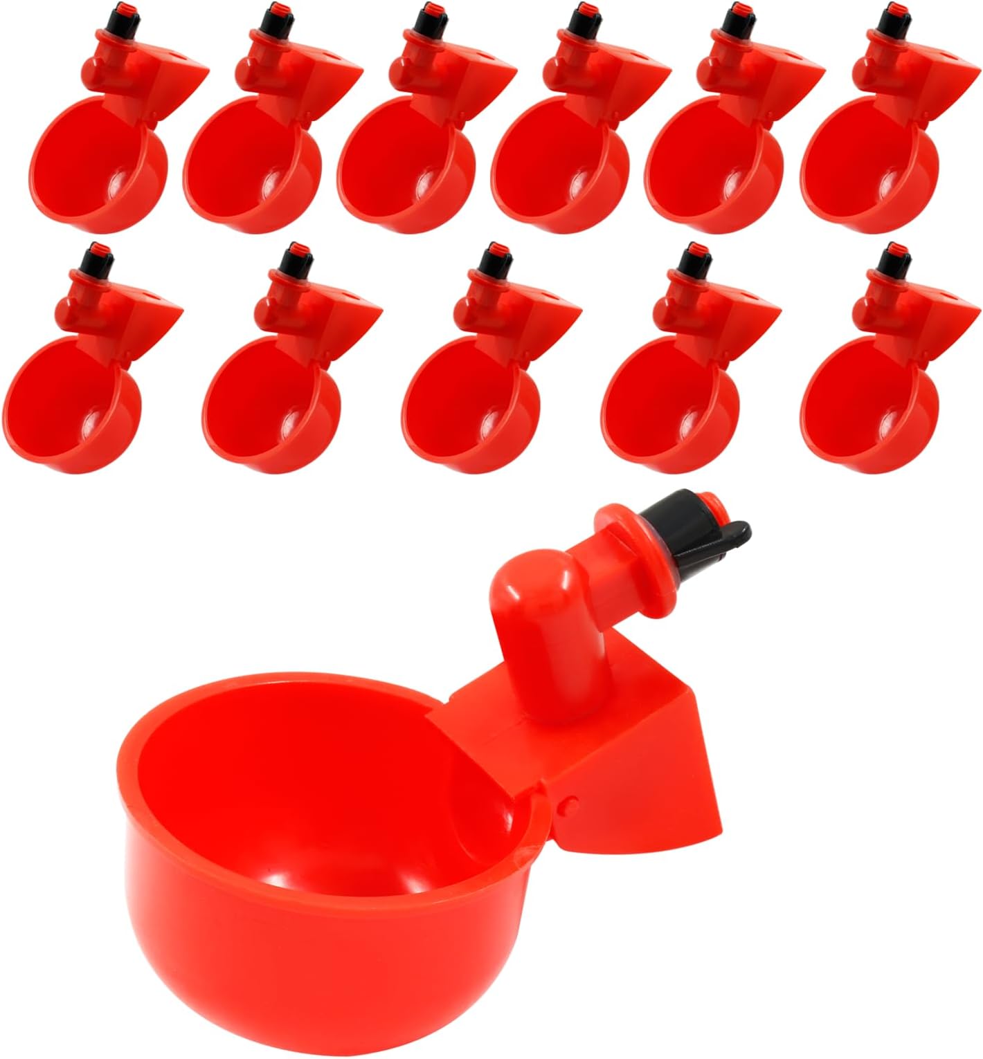 12 PCS Automatic Chicken Water Cups, Red Chicken Water Feeder Suitable Poultry Waterer for Chicks, Duck, Goose, Turkey and Bunny