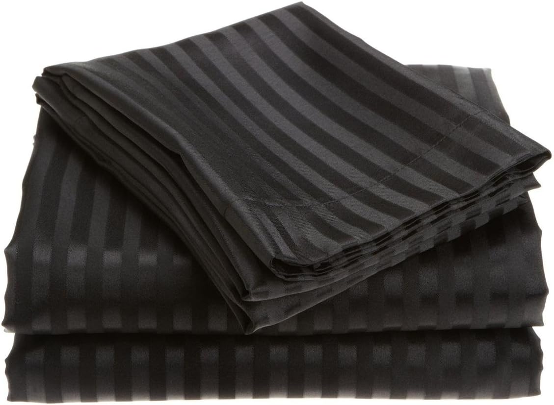 LaxLinen 600TC Super Soft Quality 100% Egyptian Cotton 4PC Bed Sheet Set 18 Inch Extra Deep Pocket Emperor/Wyoming King,Lilac/Lavender Stripe