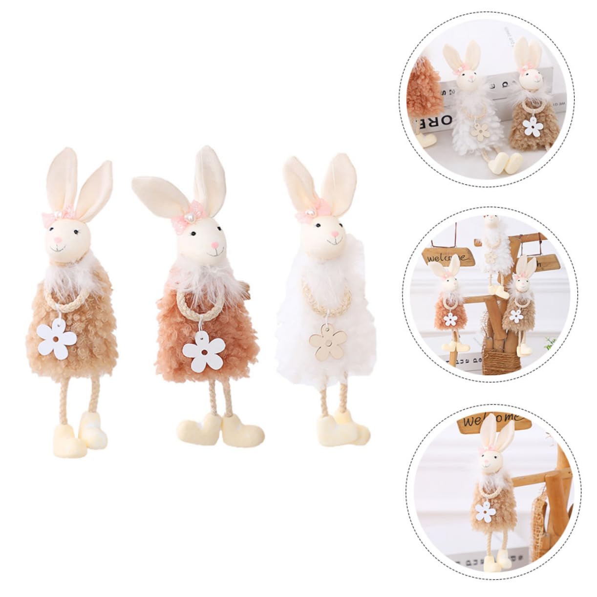 VICASKY Lot de 3 pendentifs en forme de lapin de Pâques - Décoration murale - Cadeaux d'invités pour Pâques - Décoration de lapin pour la porte de Pâques - Accessoires pour cochons d'Inde - Décoration