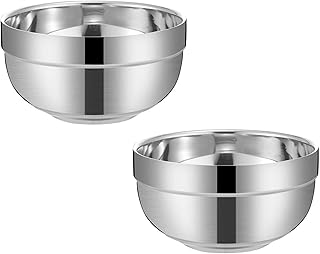 YIKANGHENG 2 Pack Thickened 304 Stainless Steel Bowl, 300Ml Food Grade Bowl for Soup, Rice, Salad, Cereal, Breakfast, Dinner, Serving and Oatmeal at Home and Outdoors (2)