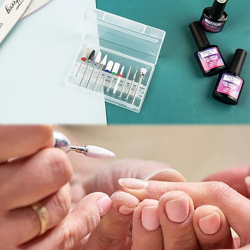 Miniatura 5 de Brocas de cerámica para uñas acrílicas 3/32 diamante tungsteno 5 en 1, broca de carburo para uñas incluidas tanto para zurdos como para diestros, 10