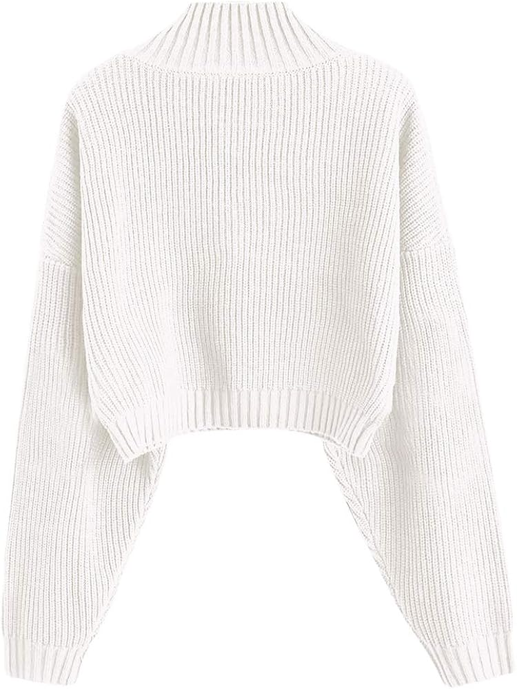 ZAFUL Women's High Neck Lantern Sleeve Ribbed Knit Pullover Crop Sweater Jumper at  Women’s Clothing store