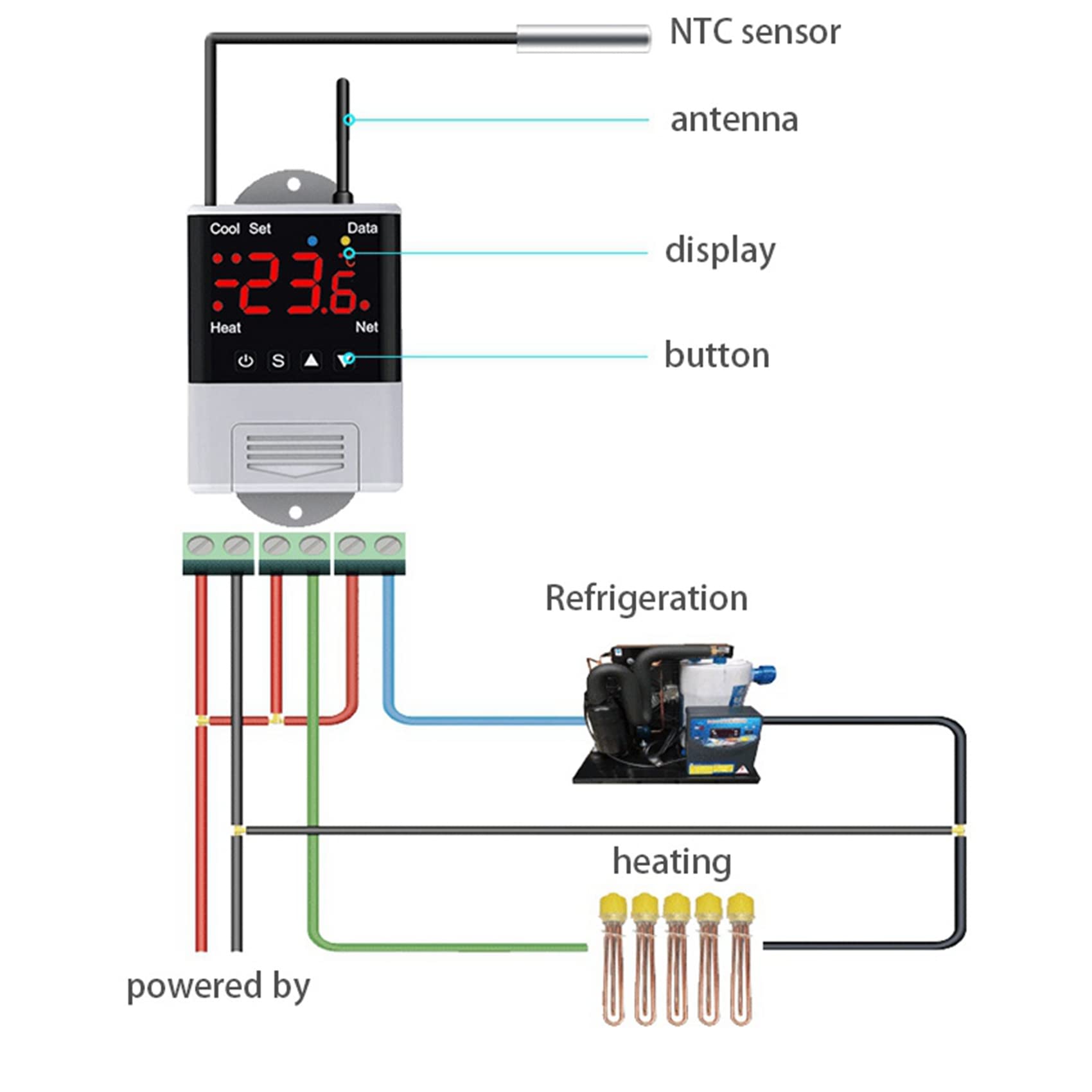 2 X fili Wifi regolatore di temperatura Termostato AC110-220V DTC1201 sensore display digitale APP controllo