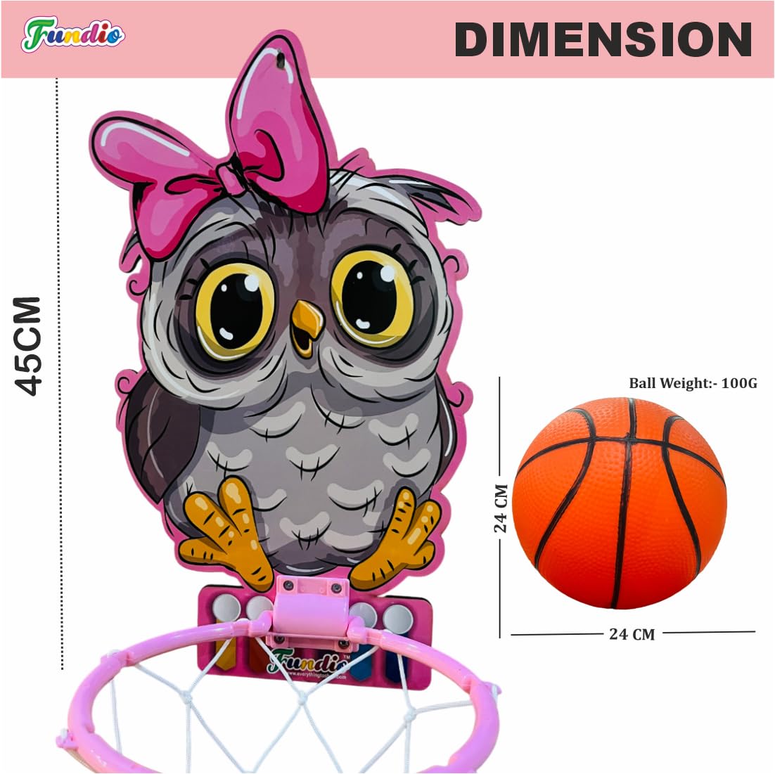 Kids Basketball Hoop with Cute Owl Design, Pink and Grey Mini Basketball Net, Wall-Mounted, Basketball Portable Set with Hanging Board, Ring Net for Indoor and Outdoor Games 2