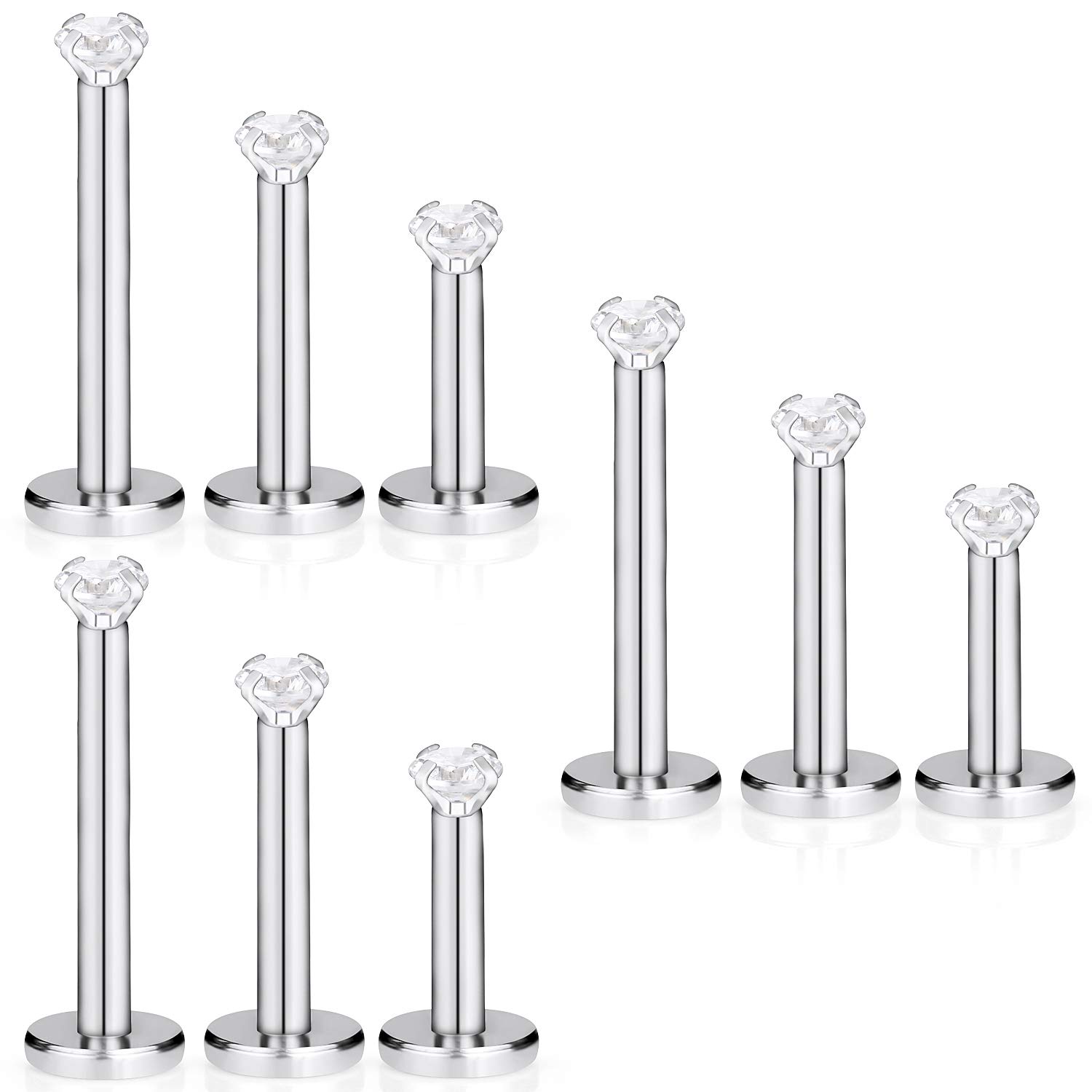 LcolyoliLip Rings 16G Surgical Steel Labret Studs Crystal Hypoallergenic Tragus Earrings Body Piercing Jewelry for Women Men 2-3mm CZ Silver-Tone Rose Gold 9 Pieces