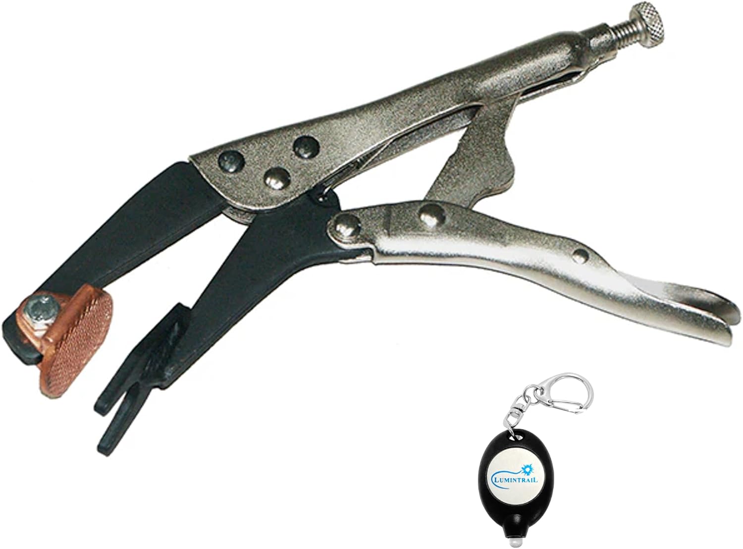 Steck Manufacturing Plugweld Pliers 23230 - Welding Pliers With Copper Alloy Backing, Locking Auto Body Tools - Bundle With Keychain