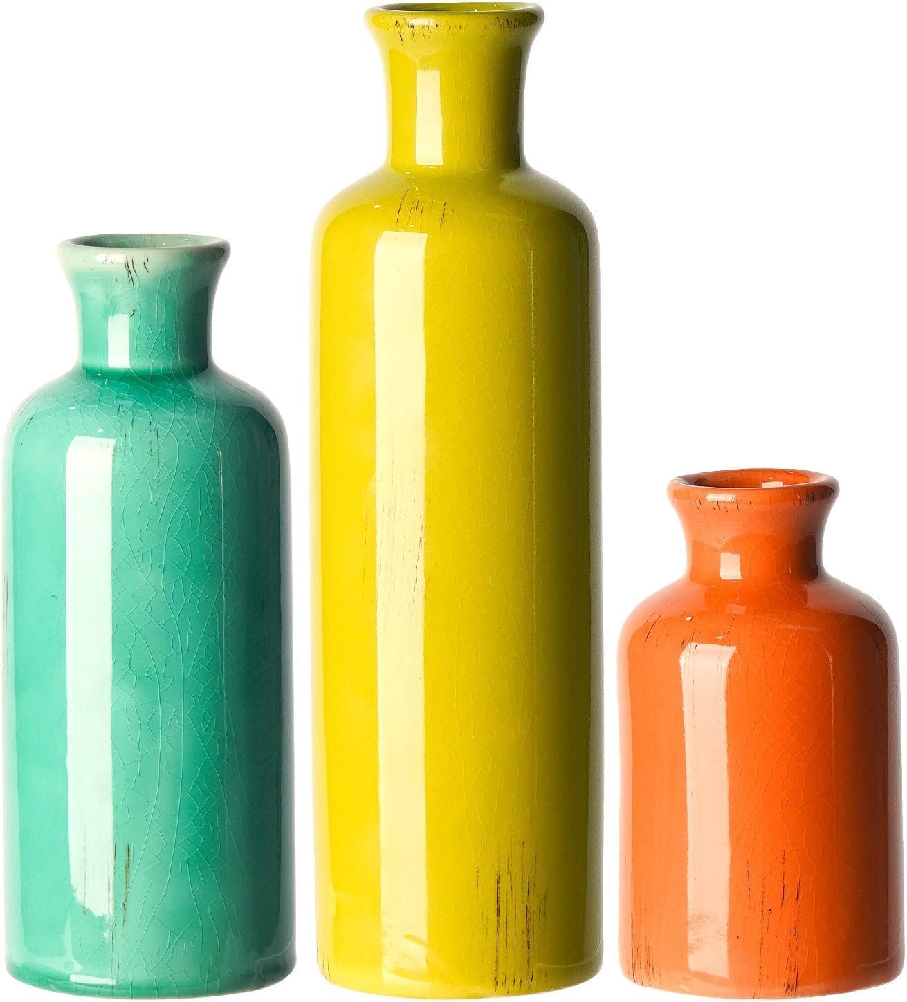 Colorful Ceramic Vase Set Home Decor - Set of 3 Flower Vases, Farmhouse Vases for Decor,Colorful Vase for Living Room,Office,Centerpiece Table Decorations,Boho Flower Mexican Pottery for Wedding