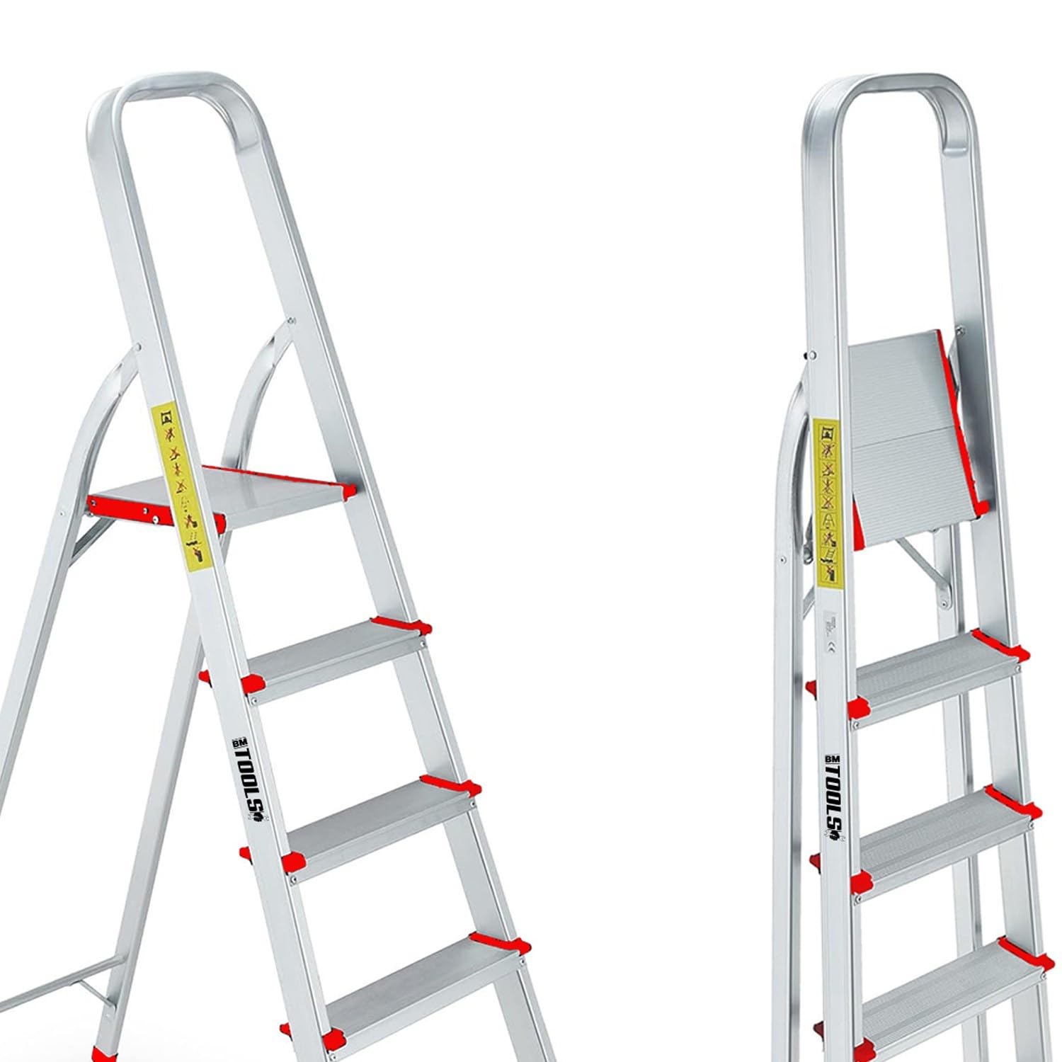 Escabeau à 4 marches BM TOOLS BMT-ESC4-ALU - Haut. de Travail : 79 cm - Prend Peu de Place et se Range Facilement - en Aluminium