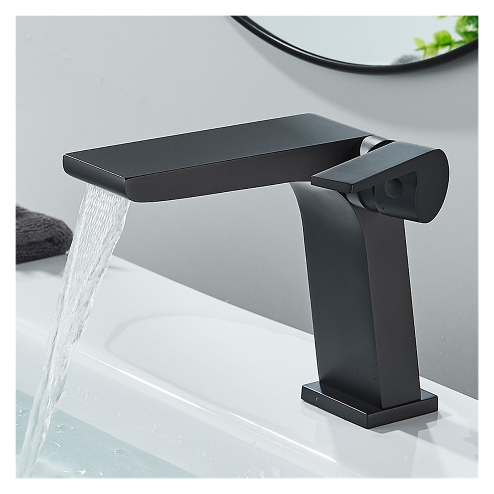 Robinet de lavabo cascade de salle de bains gris et noir mat mitigeur
