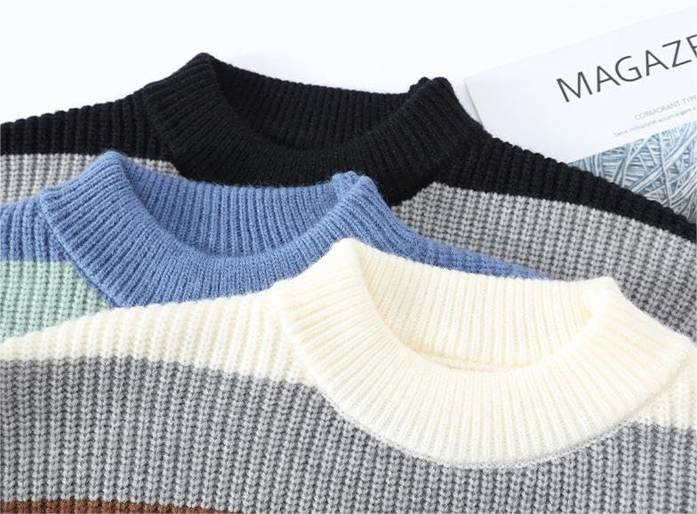 Striped Sweater Men Crew Neck Pullover Cable Knit Loose Casual Long Sleeve Tops M-2XL3