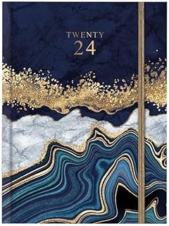 Week to View 2024 Diary Marble Colour Hardback Casebound with Elastic Strap (A5, Marble)