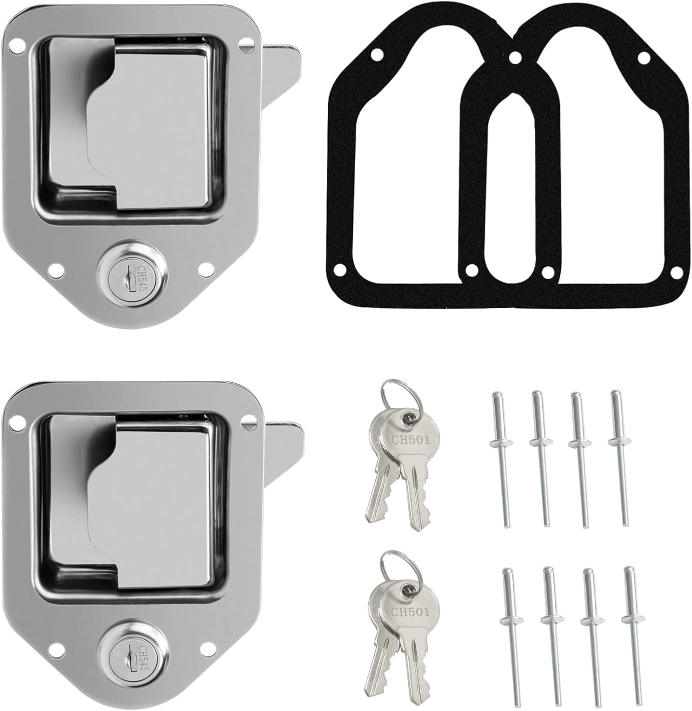 Truck Tool Box Latch RV Door Lock Stainless Steel Trailer Toolbox Handle Latch Replacement Toolbox Locks with Keys 4-3/8”x 3-1/4”with 2 Key (2 pcs)