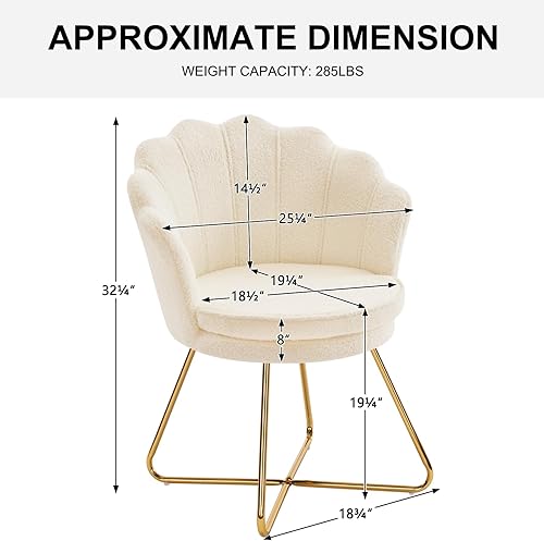 Miniatura 3 de Furnimart Silla de tocador con respaldo, silla decorativa de concha para sala de estar, silla cruzada con patas doradas, silla de maquillaje para