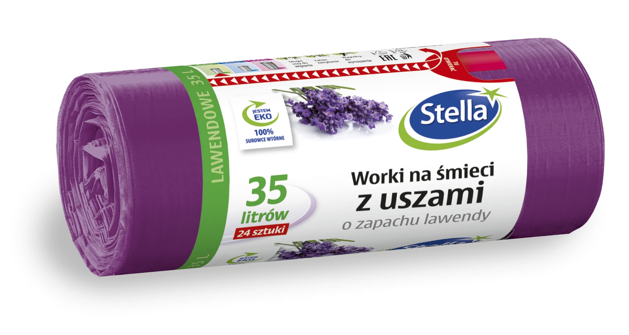 Stella 023561 Bin Liners with Handles 35 L Strong Pack of 24 Lavender Fragrance Rubbish Bags for Home Waste Office Made of LDPE Film Colour: Lavender/Purple