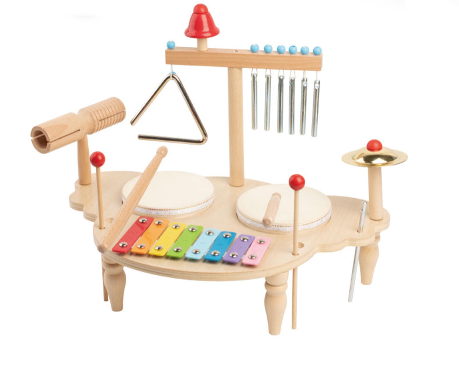 Strumento a Percussione Multifunzione in Legno per Bambini, Tavolo Musicale per Toddler con Xilofono e Batteria,Upgraded Version
