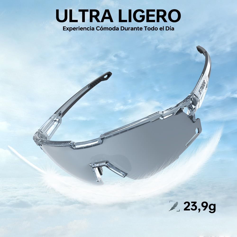 X-TIGER Gafas de Ciclismo para Hombre y Mujer, Montura TR90 Ultraligera, Gafas Deportivas Polarizadas con Protección UV400, Ideales para Correr, Pescar, Conducir y Deportes al Aire Libre
