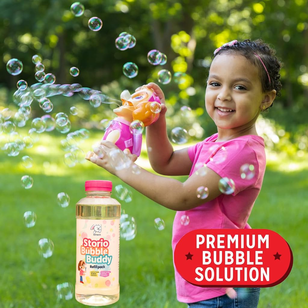 Storio Bubble Liquid Solution Bottle 750ml | Colorful Bubble Refill for Bubble Guns, Camera & Machine Toys | Safe & BIS Approved Bubble Water for Kids 3+ Years