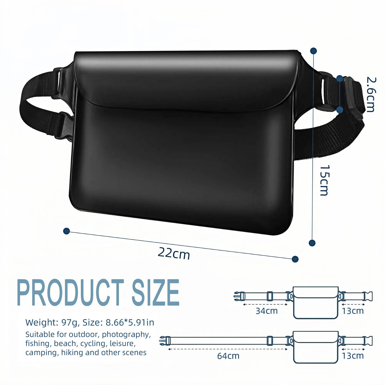 2 Pezzi Borsa Impermeabile Custodia Impermeabile Marsupio Impermeabile con Cintura Regolabile Accessori per Spiaggia Nuoto Canottaggio Pesca e Attività Acquatiche
