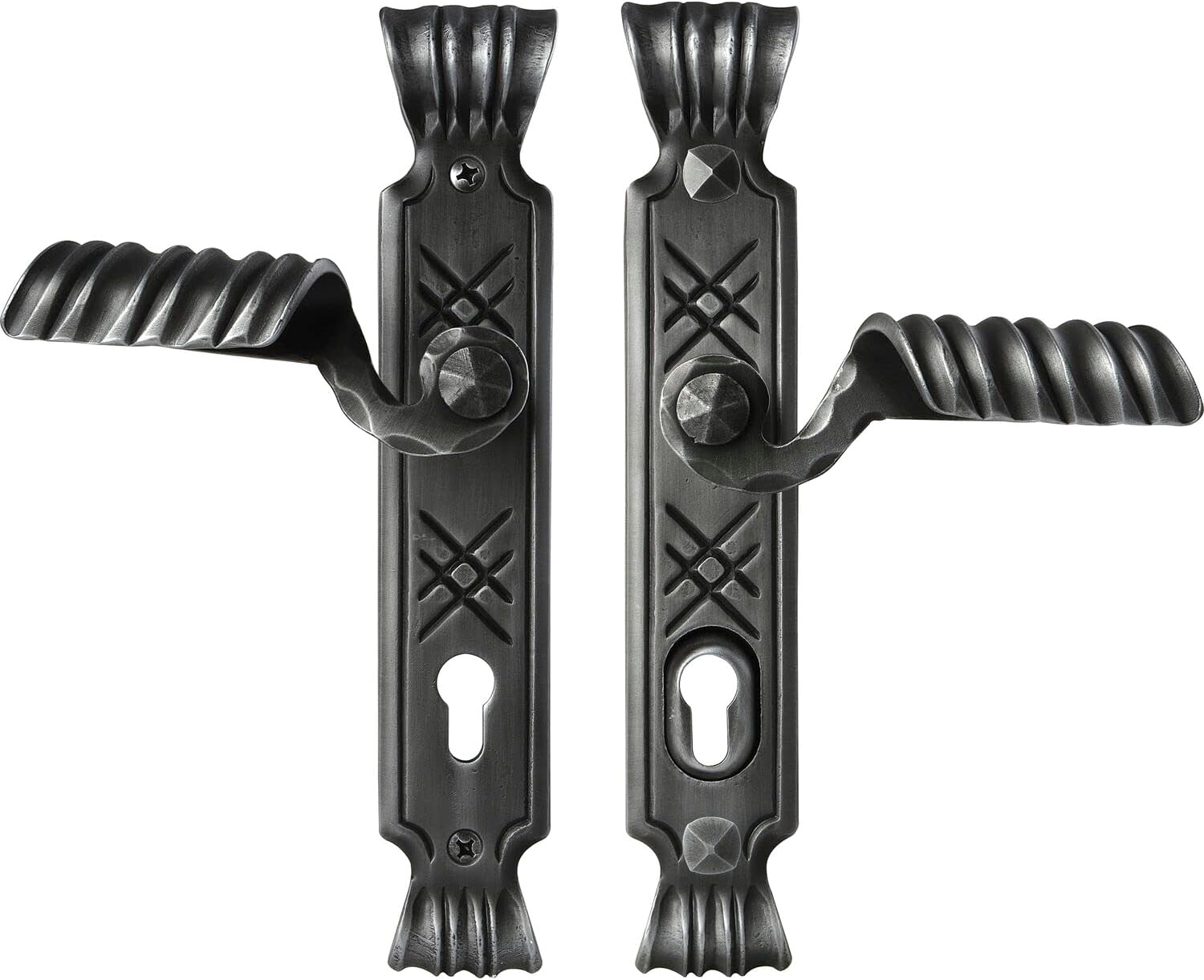 Alpina Door Handle Set Rustic with Long Plate PZ 92 TS 70 mm Black Passivated Painted Steel