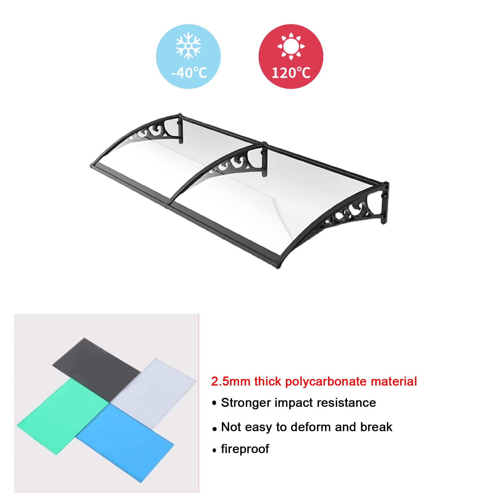 Toldo ligero para puerta delantera, toldo para exteriores, impermeable, refugio contra la lluvia para puerta trasera, porche, ventana, patio, toldo, toldo para puerta, cubierta de policarbonato, prote