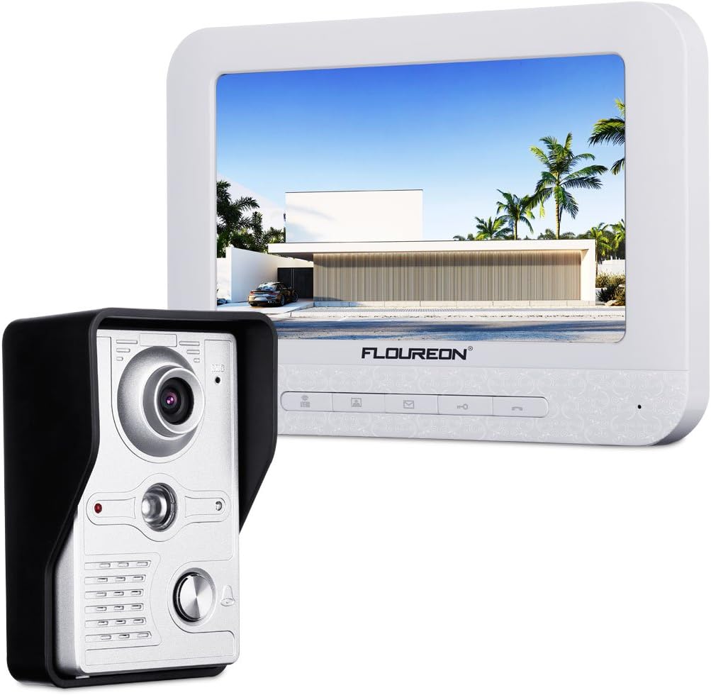 FLOUREON Video Doorbell Interphone Security Intercom System with 7 inch Colour TFT LCD Monitor and IR LED Night Vision Camera for Private Houses, Villas, Offices, Hotels