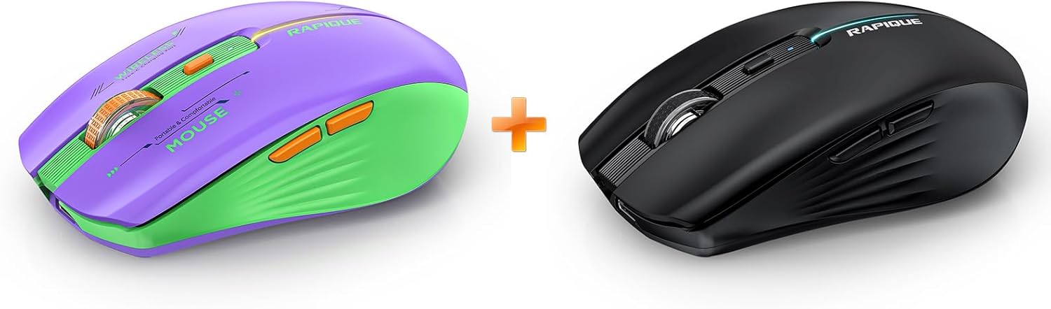RAPIQUE Bluetooth Wireless Mouse - (BT1/BT2+USB) Tri-Mode High Performance, Rechargeable, Quiet Click, Multi-Device Compatibility for Laptop, Computer, MacBook, Tablet, PC