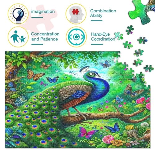 Puzzle de pavo real de 1000 piezas para combatir el estrés con relajación y arte natural 7