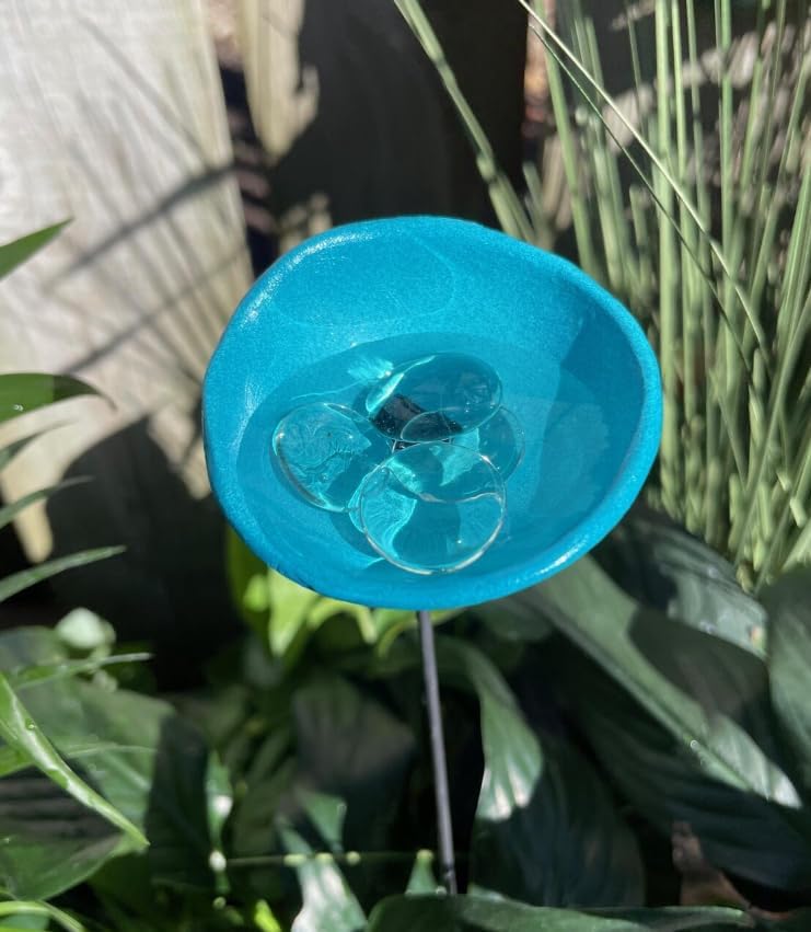 Set of 3 Bee & Butterfly Watering Stations with Garden Stakes – Ceramic Insect Drinking Cups with Glass Beads, Pollinator Garden Decor, Outdoor Flower Garden Sculpture