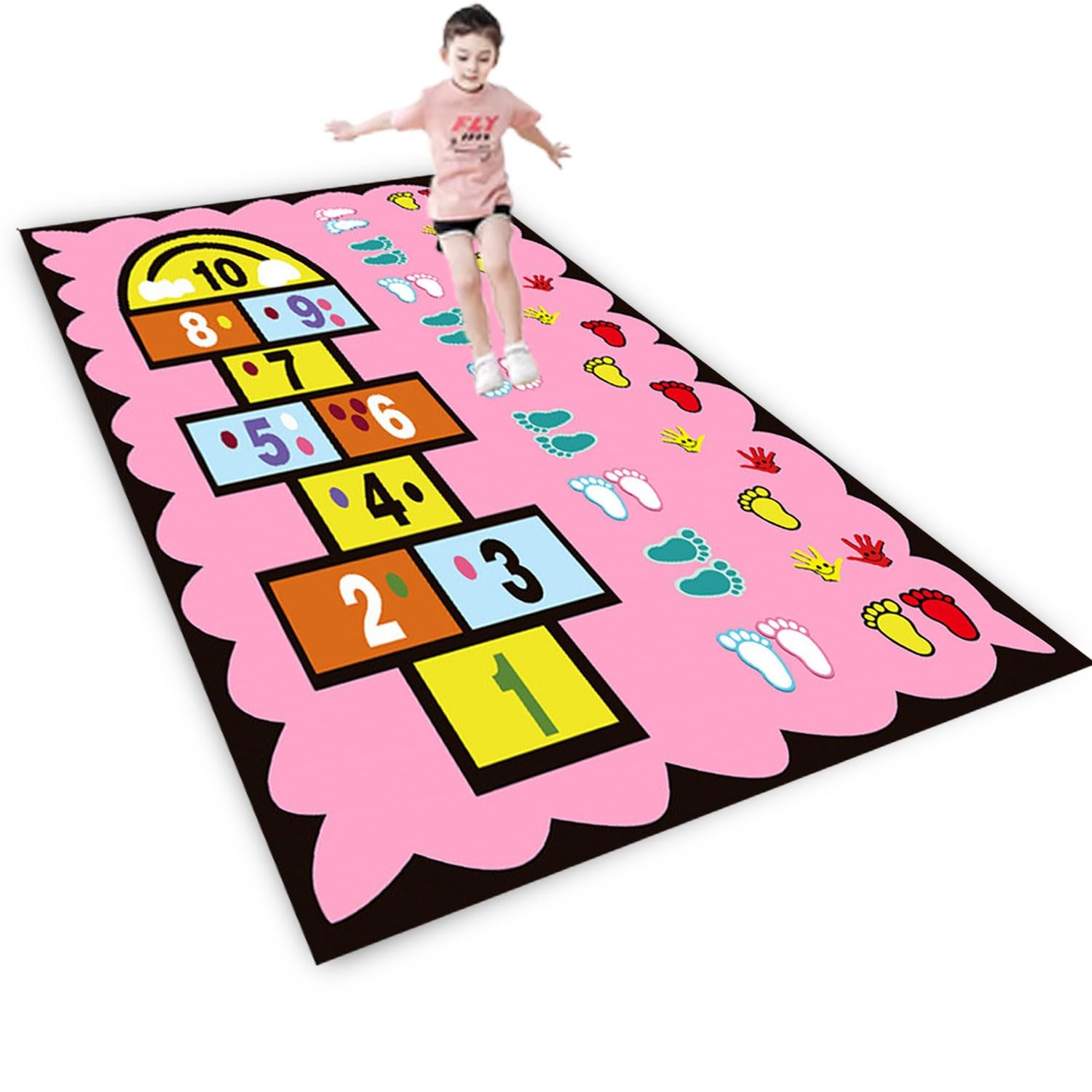 Hopscotch Rug for Kids,Fun Educational Game Play Mat, Non-Slip Numbers Learning Nursery Carpet for Playroom Children Bedroom Classroom Decor, Gift for