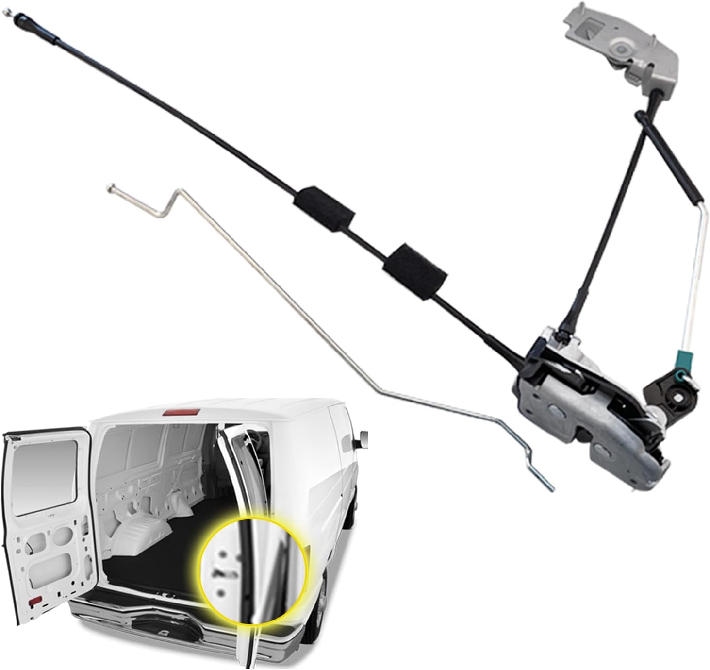 Rear Right door latch assembly w/cable&rod Compatible for 1992-2014 Ford E150 E250 E350 Econoline Van Passenger Side Cargo Door Lock Latch Connective repair 6C2Z-15431A02-AA, 8C2Z-15431A02-C