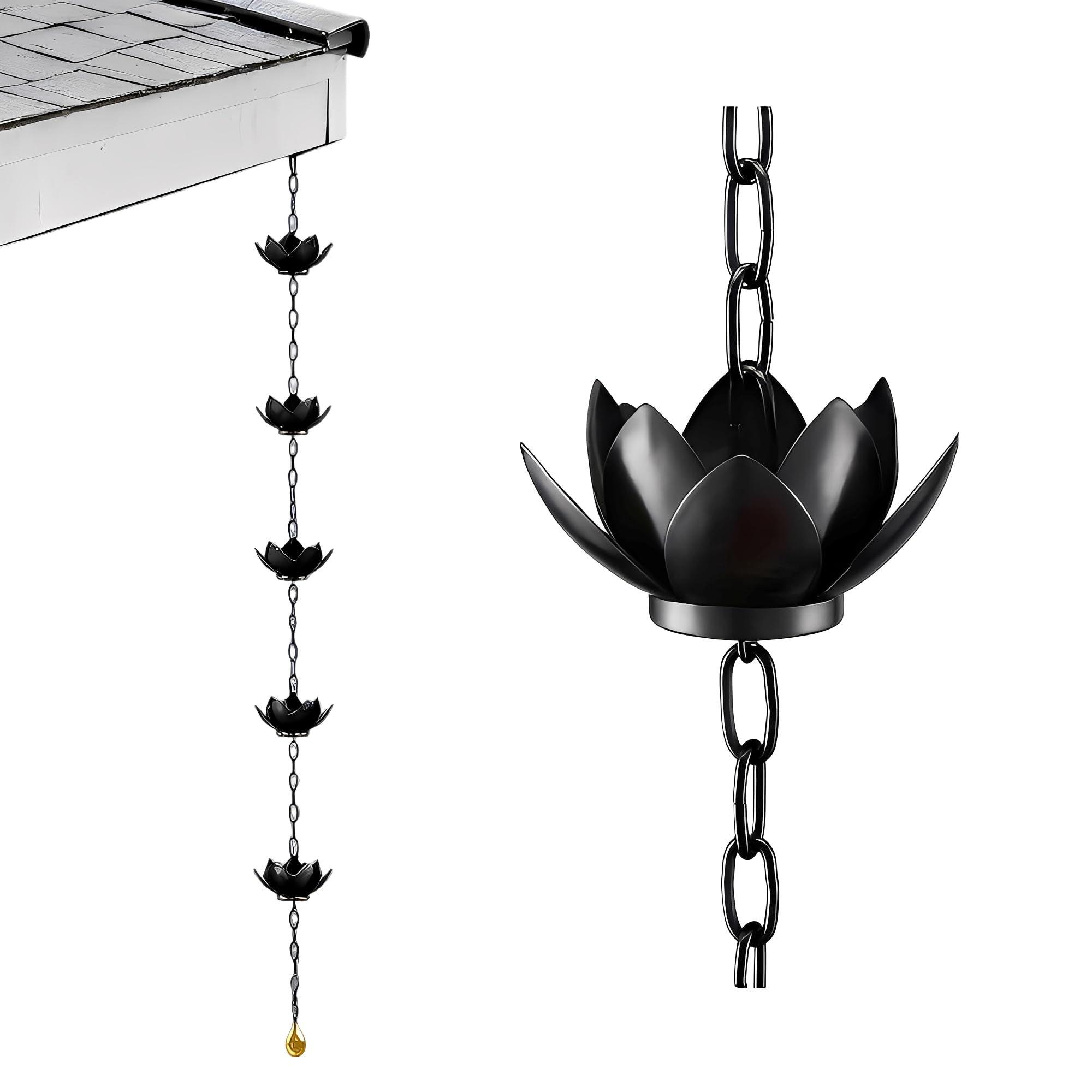 Cadena de lluvia de loto en hierro para drenaje y decoración de jardín exterior