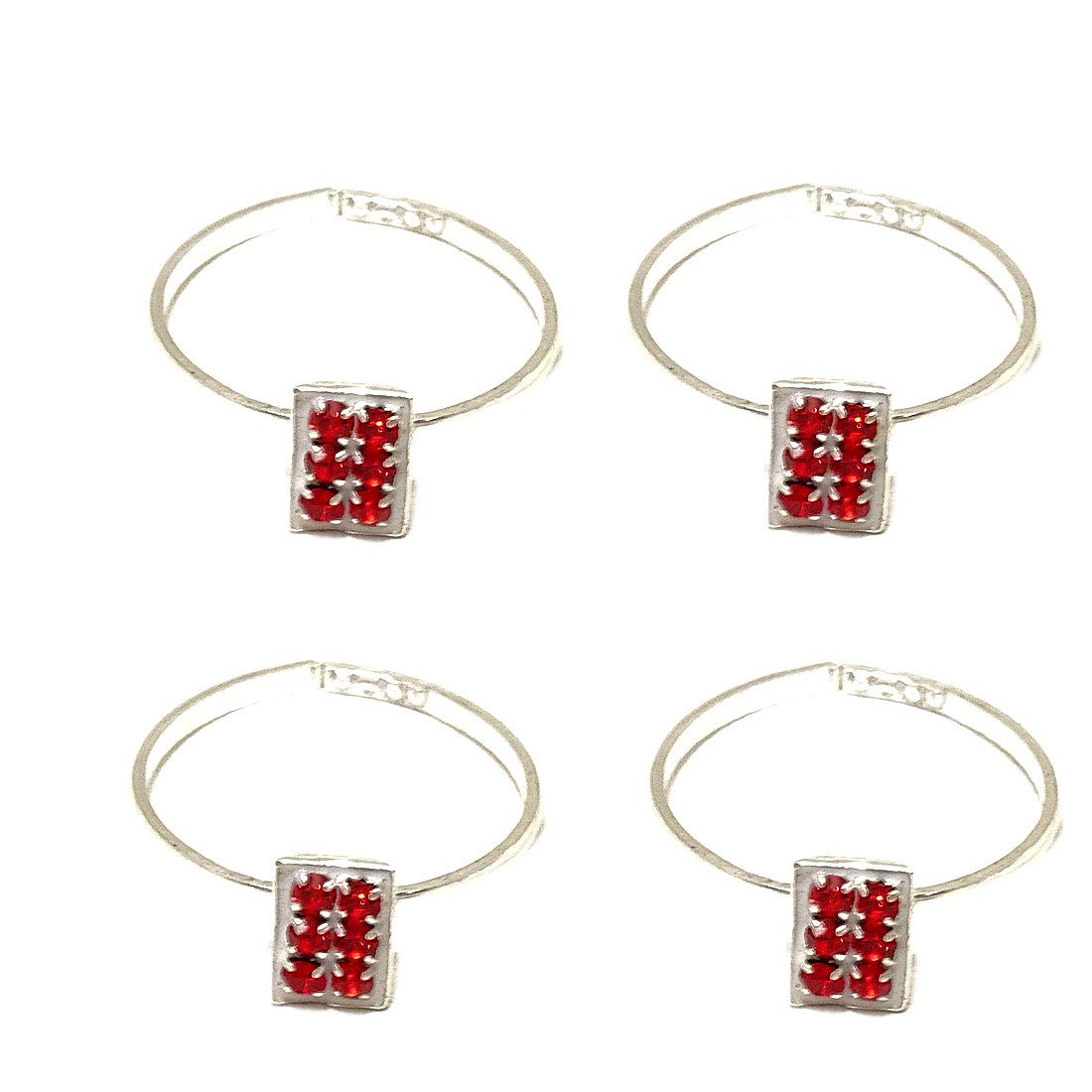 sahiba gems Exclusive Silver Toe Rings/Bichiya Sparkling Silver 6 Red Zircon Color Toe Ring for Women Pack in 4 pcs-picture-20