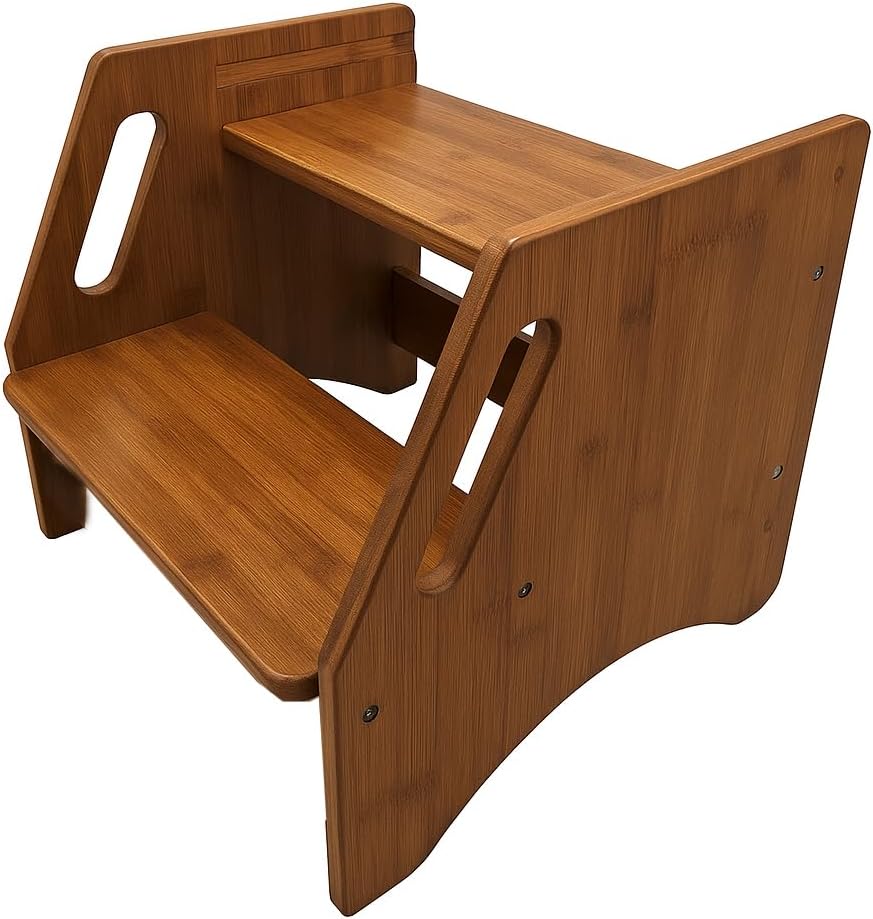 Step Stool, Bed Step Stool Height-Adjustable for Adults Seniors with Safety Non-Slip Pads and Handles, 400 LBS Capacity for Bedroom Kitchen Bathroom Sink, or Bedside, Senior Support (Walnut Color)