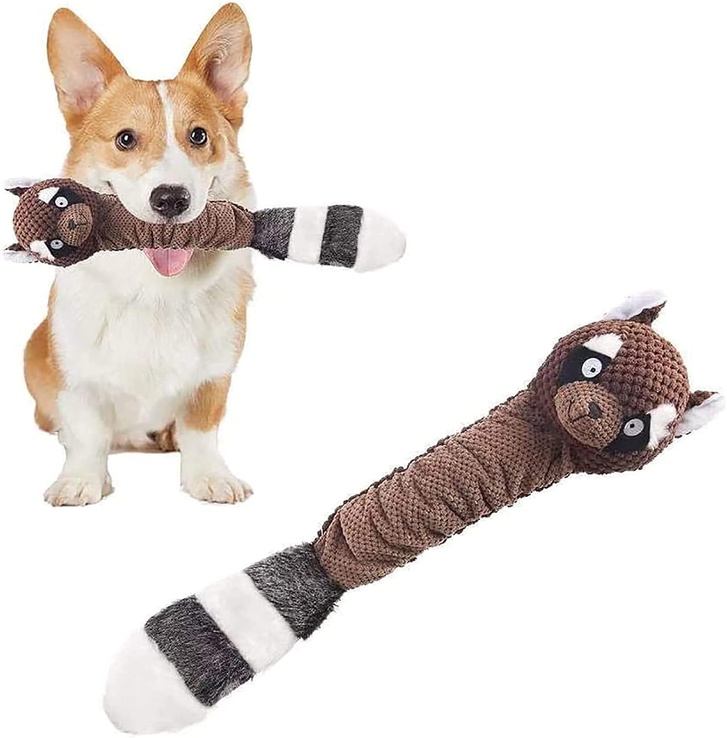 ONTWOPETSDog Toy Plush Durable Small Dog Toys Low Stuffing Interactive Dog Plush Toys W/Squeaker Puppy Chew Toys Reduces Boredom (Medium, Raccoon) (Raccoon)