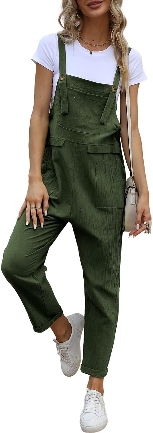 – Women's Summer Baggy Cotton Linen Overalls Loose Jumpsuits Casual Harem Pants
