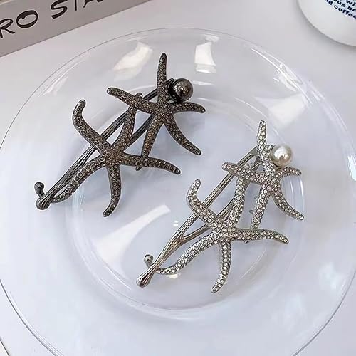 Miniatura 5 de KuuGuu 4 pinzas para el cabello, diseño de estrella de mar, estilo francés, horquilla de metal con estrella de mar, estrella de mar, horquilla de
