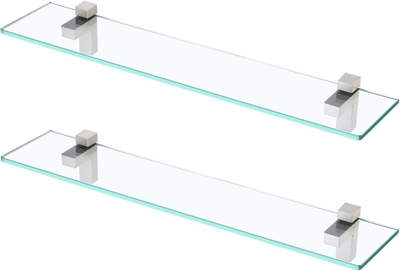 KES Glass Shelves for Bathroom, 24 Inches Bathroom Floating Shelf with Tempered Glass and Brushed Nickel Bracket Wall Mount 2 Pack, BGS3201S60-2-P2 Brushed Finish 24 Inch (2 Pack)