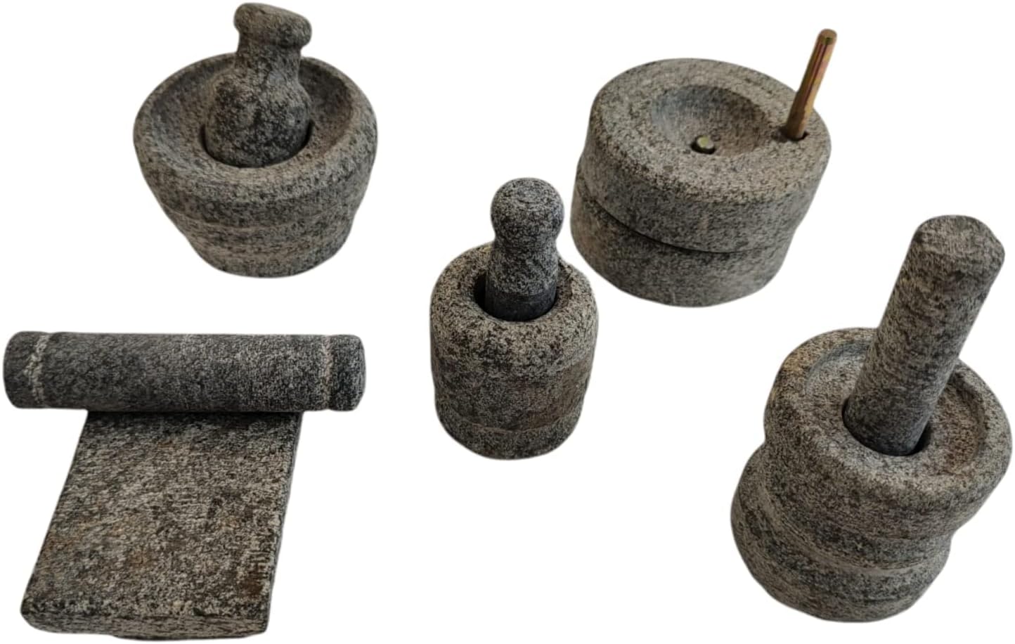 AZKAR Stone Miniature Kitchen Set for Kids, Pooja and Grahapravesam, Traditional Home, Grinding Stone - Make Your Littles Time Full Fun-Filled - Kitchen Playsets (Set of 5) Grey