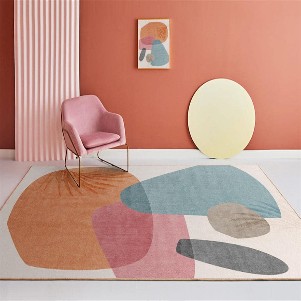 Tapis salon pas cher 200X300cm bleu et orange moderne pour chambre