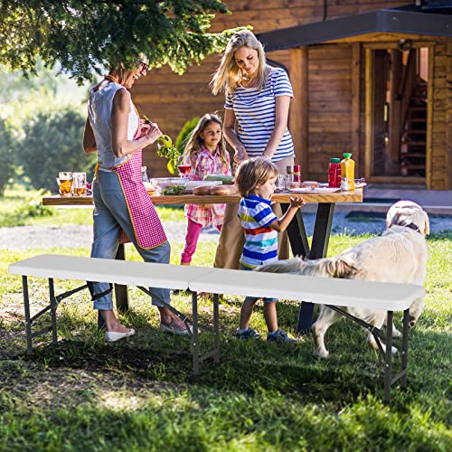 Qxznby 6Ft Plastic Folding Bench, Portable Outdoor Bench With 660Lbs Capacity, Fold-In-Half Bench Seat W/Handle & Lock For Indoor Outdoor Picnic Party Dining Soccer Events, White, No Assembly #TOP1