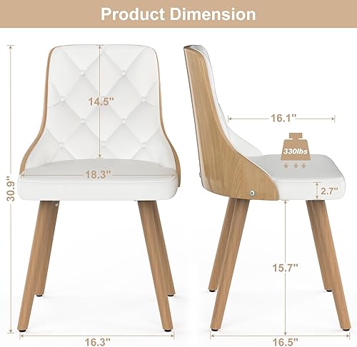 Miniatura 2 de Aowos Juego de 4 sillas de comedor, modernas de mediados de siglo, tapizadas de piel sintética, con patas de madera de fresno, asientos cómodos para