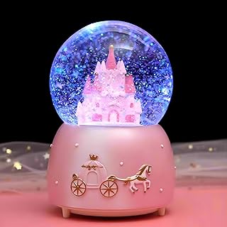 Snow Globes,Pink Castle Music Snowglobes with LED Lights,Automatic Snow ...