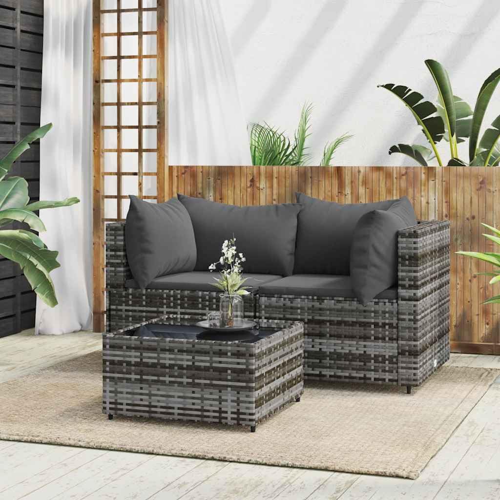 Patio Lounge Set Grey PE Rattan, Powder-Coated Steel, Tempered Glass, Outdoor Sofas, 319763