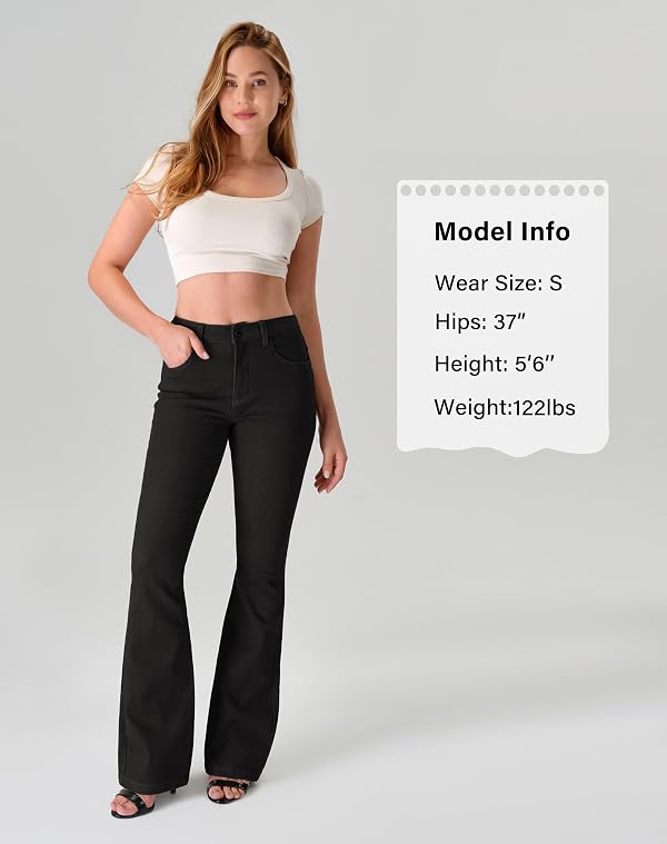 roswear Womens Mid Waist Bell Bottom Stretchy Flare Jeans Pants Black X-Large by roswear - Image 4