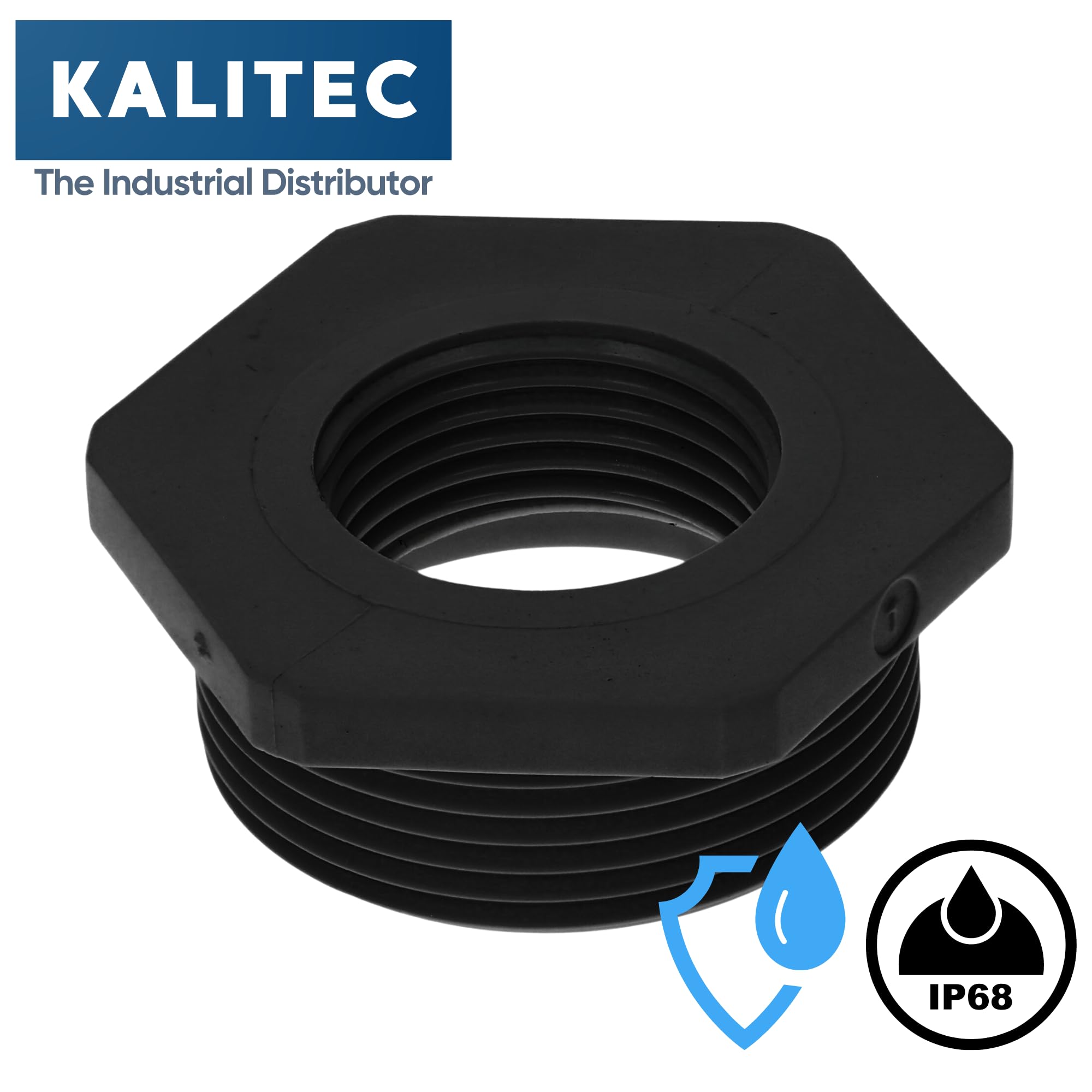 Kalitec G6322010 Lot de 5 réducteurs M32/M20 en plastique noir I Réducteur presse-étoupe hexagonal I Filetage intérieur M20 I Filetage extérieur M32 I IP68